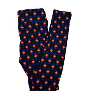 LuLaRoe Black Southwestern Country Diamonds Black Blue Orange Leggings One Size
